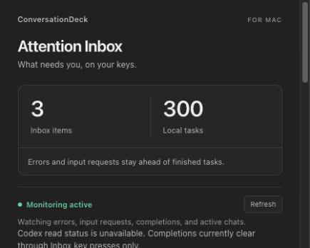 Attention Inbox settings showing the queue and monitoring status with sample data