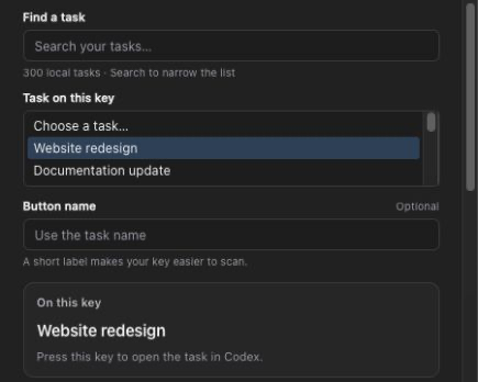 Task Status settings showing searchable sample tasks and a Website redesign assignment